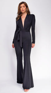 Kajsa Long Belted Jumpsuit - Black